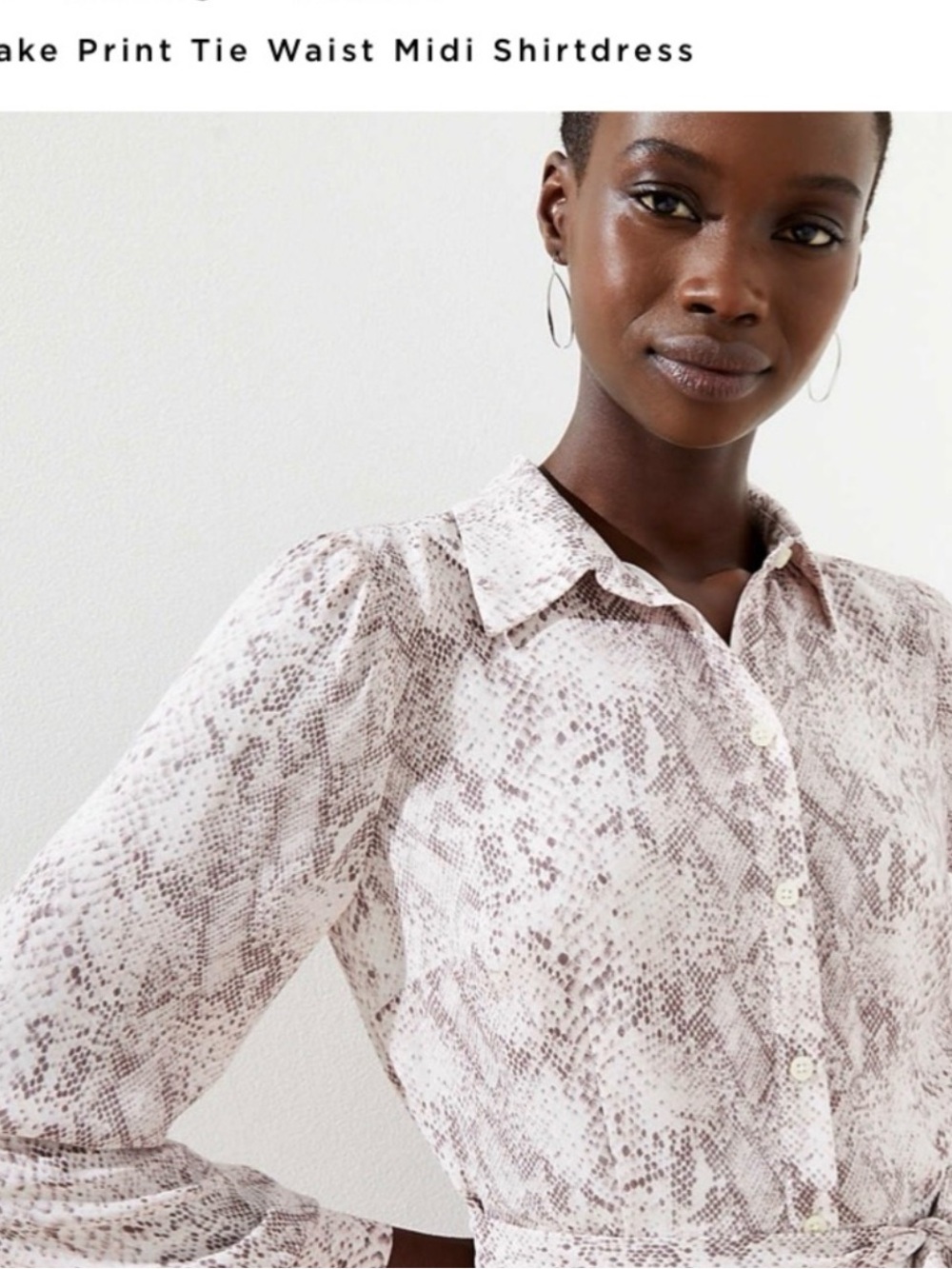 LOFT Snake Print Tie-Waist Midi Shirtdress - Beige/Pink